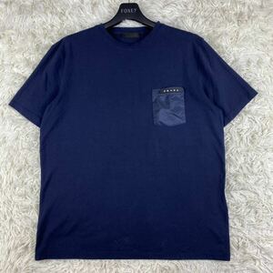 希少Lサイズ◎PRADA プラダスポーツ Tシャツ カットソー 半袖 ナイロン切り替え 切替 ポケット ロゴ L ネイビー　紺色