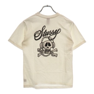 STUSSY ステューシー ヘッドフォン スカルロゴ 半袖 Tシャツ レディース ホワイト