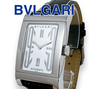 ブルガリ レッタンゴロ RT45S レザー 自動巻き ホワイト メンズ 時計 BVLGARI オートマ AUTOMATIC 革ベルト スクエア ホワイト文字盤