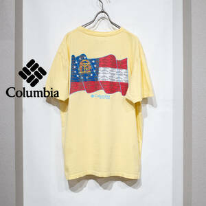 L / Columbia PFGコロンビア コットン 半袖 Tシャツ 背面 国旗 グラフィック TEE デザイン プリント イエロー 古着 アウトドア