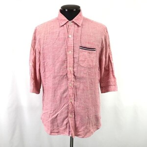 THE SHOP TK/タケオキクチ★涼感/コットン&リネン/五分袖シャツ【メンズL/red/赤系】麻/Tops/Shirts◆BH827