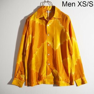 x6275P　▼BODE ボーディ▼　LEHARIYA DYE LS SHIRT ORANGE MULTI XS/S タイダイ染め シルク オープンカラーシャツ オレンジ 春夏 rb mks