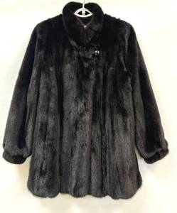 M857/ carven furs カルヴェンファー 毛皮 ミンクコート/ダークブラウン ブラック 裏地付き 9-11号/ボタン セミロングコート MINK