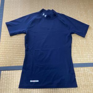 UNDER ARMOUR 半袖シャツ MD 紺色 ヒートギア コンプレッション s/s ショートスリーブ インナー M HG Tシャツ モック ハイネック MDN