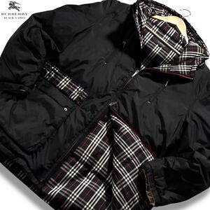 希少XLサイズ●バーバリーブラックレーベル ダウンコート ジャケット アウター BURBERRY BLACK LABEL ゆったり 裏地ノバチェック 黒 LL