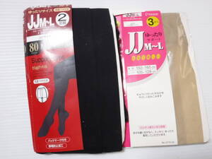 ゆったりサイズ■未使用■厚手黒タイツ2足+ストッキング1足Set JJ M～L