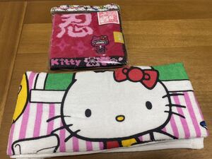 新品☆ハローキティHELLO KITTY忍者キティちゃん桜ハンカチタオルハンドタオルハンカチ非売品フェイスタオル2点セット2枚まとめてご当地