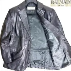 J7255美品 BALMAIN ラムレザーテーラードジャケット 黒 3Lバルマン