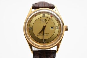 稼働品 オリス デイト ラウンド ゴールド 7189 手巻き メンズ 腕時計 ORIS