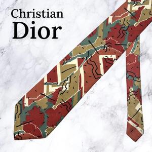 【極美品・送料無料】Christian Dior ディオール ネクタイ ブランド レッド系 イタリア製 シルク