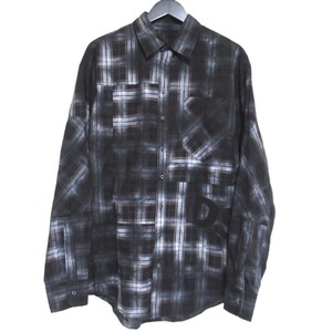 美品 23SS DSQUARED2 ディースクエアード Dirty Check Dropped Shoulder Shirt リネンブレンド ダーティーチェック柄 シャツ 46 ブラック系