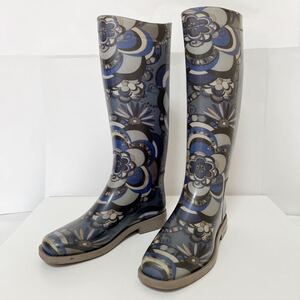 EMILIO PUCCI エミリオプッチ ラバー レインブーツ 長靴 総柄 37 ブルー系 中古