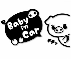 ひょっこりブタちゃん　ベビーインカーカッティングステッカー【Baby in Car・黒色】