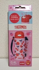 THERMOS サーモス ステンレス製携帯用まほうびん ストロータイプ 保冷専用 0.4L ポーチ付き ピンクレッド 1個 [真空断熱 マイボトル 水筒]