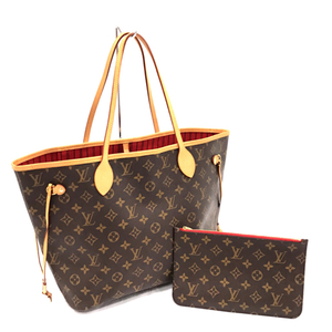 ルイヴィトン M41177 モノグラム ネヴァーフルMM トートバッグ ブラウン×レッド系 ポーチ付 LOUIS VUITTON QR063-120