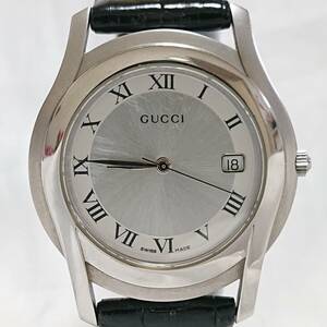 ★【１円スタート！！】電池交換済み！！ グッチ GUCCI 5500M メンズ 腕時計 シルバー文字盤 クオーツ 中古 デイト ⑪