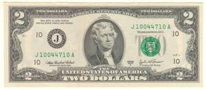 ◆新品 連番可【2ドル札】US ＄２ トーマス 独立宣言 ダラー 大切な人への贈り物 幸運紙幣!!h