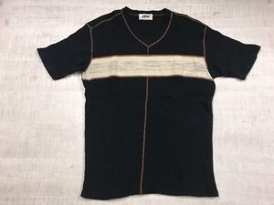 ジュン メン JUN MEN オールド 90s ドメスティック デザイナーズ モード 古着 切替 半袖ニットTシャツ カットソー メンズ Vネック 黒