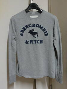 格安廃版レア・ABERCROMBIE&FITCH(アバクロ)・グレー系ダメージ加工地・ABERCROMBIE&FITCH&トナカイ?刺繍デザイン付き・高級長袖Tシャツ M