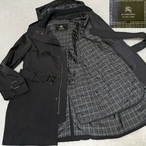 BURBERRY BLACK LABEL/バーバリーブラックレーベル Lサイズ ステンカラーコート/パーカー フード ライナー付 ノバチェック裏地 中綿 メンズ