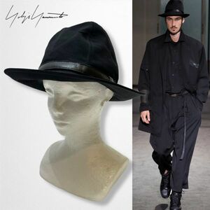 国内正規品 Yohji Yamamoto pour homme ヨウジヤマモト プルーオム HD-H06-100 17SS レザーリボン ウールギャバジン フェドラハット