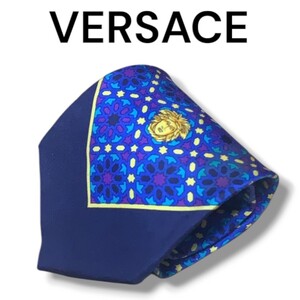 【1円スタート】VERSACE ヴェルサーチ ネクタイ ハイブランド ブランド イタリア製 シルク シルク100% ネイビー 総柄 メデューサ