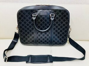 【送料無料】GUCCI/グッチ ブリーフケース 435322 486628 グッチシマ ビジネスバッグ GG 型押し レザー ブラック系 シルバー金具 メンズ 鞄