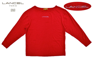 Y-0959★送料無料★LANCEL PARIS ランセル パリ★正規品 レッド赤色 ラインストーン 薄地 ウール 長袖Tシャツ Ｍ