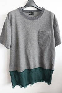 即決 2014SS kolor カラー 裾フリンジ 切替 半袖胸ポケットTシャツ メンズ 1 大き目 グレー×グリーン