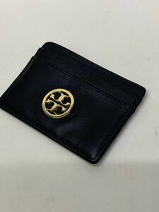 【美品】トリーバーチ/TORY BURCH　カードケース/パスケース　レザー　黒　ゴールドカラー金具