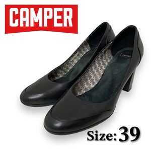 CAMPER カンペール パンプス 太ヒール 黒 ブラック 39 シンプル 25.0cm