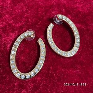 vintage Dior クリスチャン ディオール ラインストーン オーバル ピアス アクセサリー 装飾品