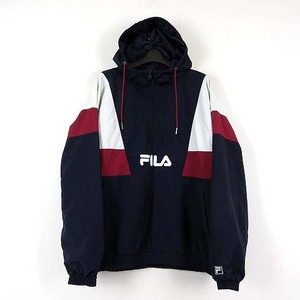 フィラ FILA アノラック パーカー ブルゾン ジャケット プルオーバー ロゴ 刺繍 ビッグシルエット M 紺 ボルドー 白 正規品