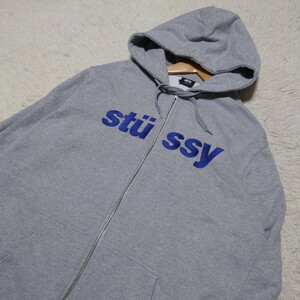 【1円〜】希少なXLサイズ STUSSY ステューシー ジップアップパーカー グレー ビッグロゴ デカロゴ