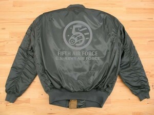 5th AIR FORCE カーキ プリントMA-1タイプ グレー LL Printedジャケット ミリタリーブルゾン U.S. ARMY AIR FORCE FIFTH