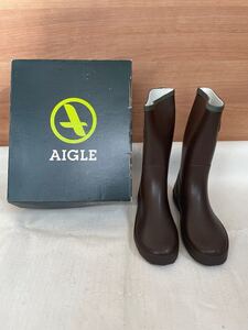 訳あり 未使用 長期保管品 AIGLE エーグル レディース キッズ 長靴 レインブーツ ラバーブーツ ブラウン サイズ34 (22cm) おしゃれ長靴