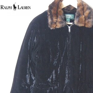 ローレン ラルフローレン LAUREN RALPH LAUREN PETITE■襟ファー　シルク混ベロアジップジャケット■P/P■ブラック ※NK4d02208