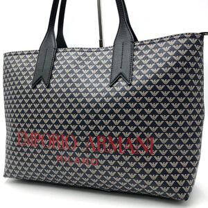 1円【近年モデル/極美品】EMPORIO ARMANI エンポリオアルマーニ メンズ トートバッグ 肩掛け A4 ビジネス イーグル PVC レザー ブラック