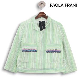 【新品 定価10万】 PAOLA FRANI パオラフラーニ 通年★ ビーズ フリンジ ジャケット イタリア製 Sz.38 レディース　K4T01631_A#O