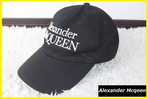 新品アレキサンダー・マックイーン（ALEXANDER McQUEEN） コットン　ロゴベースボールキャップ　(黒×白：ブラック×ホワイト）サイズL