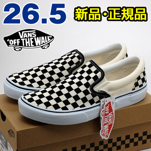 全国送料無料 バンズ スリッポン メンズ スニーカー チェック ホワイト ブラック 白 黒 26.5cm VANS ウォーキング スポーツ アメカジ 男性