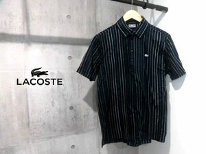 LACOSTE ラコステ KH009C ストライプ 半袖 ポロシャツ FR 4/シルバーワニロゴワッペン 半袖 シャツ/紺 ネイビー/メンズ/程度良好