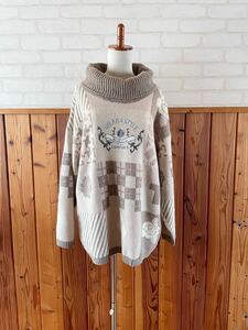 イタリア製 Carlolana カルロルナ レディース アンゴラ混 ウール ニット セーター L-XLサイズ位 タートルネック wool knit sweater Z