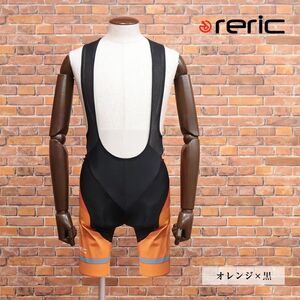 春夏/reric/XLサイズ/国産ビブショーツ 吸汗速乾 ストレッチ メッシュ通気性◎ 幾何学柄 空気抵抗軽減APS 新品/オレンジ×黒/ib301/