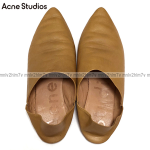 【Acne Studios　アクネストゥディオズ】ポインテッドトゥ　バブーシュ　フラットシューズ　　レザー　ミュール　パンプス　35ベージュ