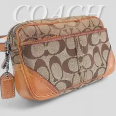 良品 COACH コーチ ウエストポーチ シグネチャー ボディバッグ レザー