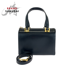 Salvatore Ferragamo サルヴァトーレフェラガモ ガンチーニ ブラック 黒 ゴールド金具 レザー ショルダーバッグ ハンドバッグ 2way 409408