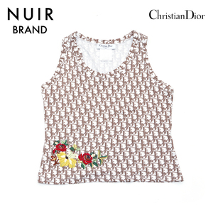 クリスチャンディオール Christian Dior タンクトップ トロッター ロゴ コットン Size40 ベージュ×ホワイト