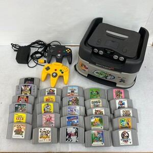 Q422-D1-1679 Nintendo ニンテンドー64 本体 NUS-001 ブラック/コントローラー/収納 ラック ケース/ゼルダ 他 ソフト26本付/N64 通電OK ⑩