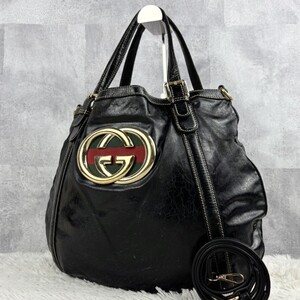 超希少品 GUCCI グッチ 2WAY ショルダーバッグ クロスボディ ハンド トート シェリーライン ロゴ型押し PVC レザー GG インターロッキング